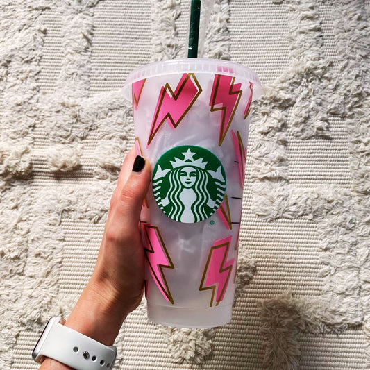 Pink Lightening Bolt Starbucks Cup