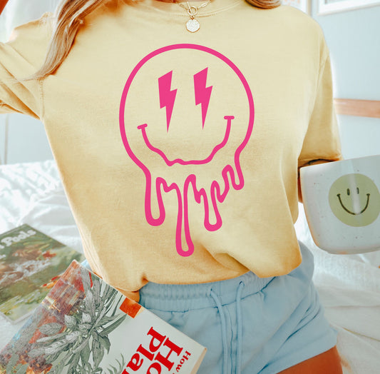 Yellow Y2K Drippy Smiley Face Comfort Colors Tee
