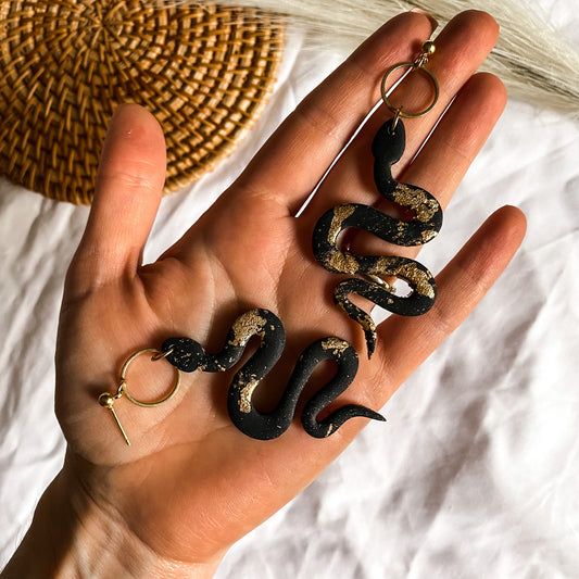 Black and Gold Snake Statement Earrings