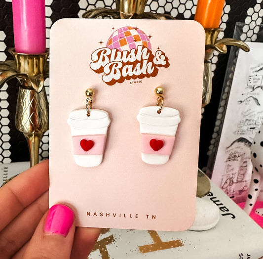 Valentines Coffee Cup Clay Earrings