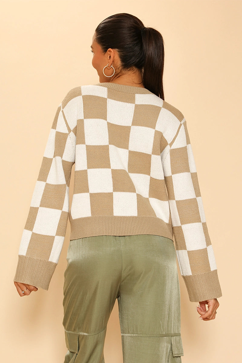 Checkered Sweater Tan